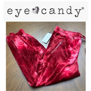 💛 EYE CANDY Red Tie Dye Velour Pants Elasticized Waist NWT 3X